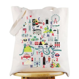 WZMPA London Alphabet Tote Bag London Souvenirs Gifts London A-Z Alphabet Shoulder Bag London Landmarks Travel Merchandise (London A-Z TG)