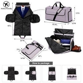 Travel Garment Bag Suit Bags for Men with Shoulder Strap & Shoes Compartment, Water Resistant Carry On Garment Duffle Bag - 2 in 1 Hanging Suit Garment Bags for Travel, Grey