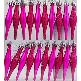 BWG 20 Christmas Tree Tear Drop Droplet Baubles Decorations - Hot Fuschia Pink