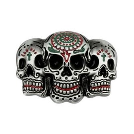 Générique Mexican skull calavera belt buckle steel grey and coloured.