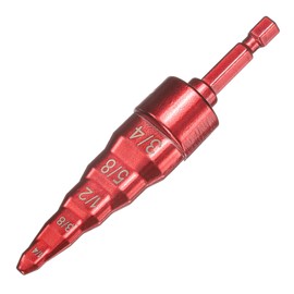 sourcing map 1/4" 3/8" 1/2" 5/8" 3/4" 5-in-1 Swage Tube Expander Drill Bit HVAC Repairing Tool Copper Pipe Flaring Tool with 1/4" Hex Shank for Air Conditioner HVAC Repair Red