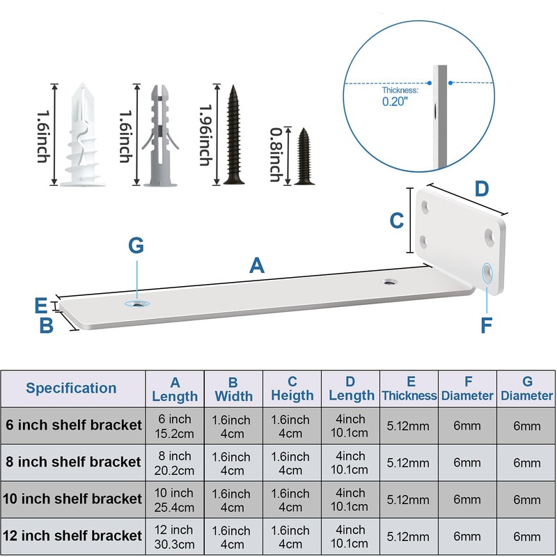 6 Inch Floating Shelf Brackets White, Hidden Invisible L Shelves