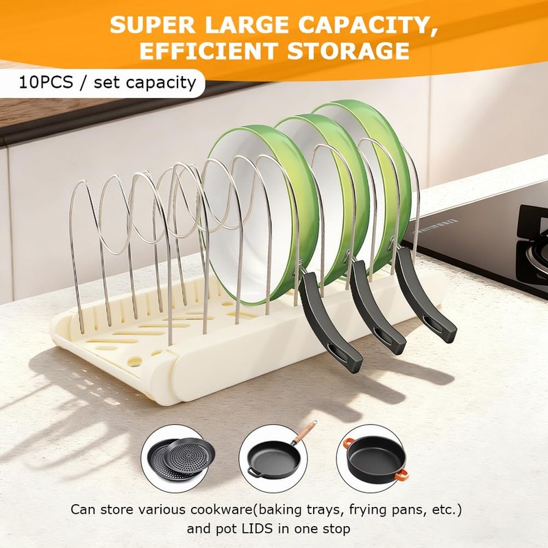 Pot and Pan Organizer Under Cabinet, Expandable Pan Organizer, White