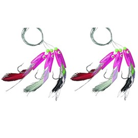 Set of 2 cod rigs, pilk leader by Jenzi, 3 arms rubber fish, bright pink, Norway, fully assembled, length 120 cm, hook size 4/0, line thickness 0.80/0.70 mm + Petri Heil! sticker