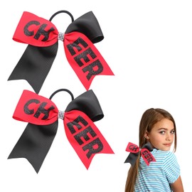 2 Pcs Cheerleader Hair Bows for Women Cute Large Cheer Bows Hair Ties 6.3 inch Ponytail Holder Elastic Band Bow Hair Accessories for School Sports (Black and Red)