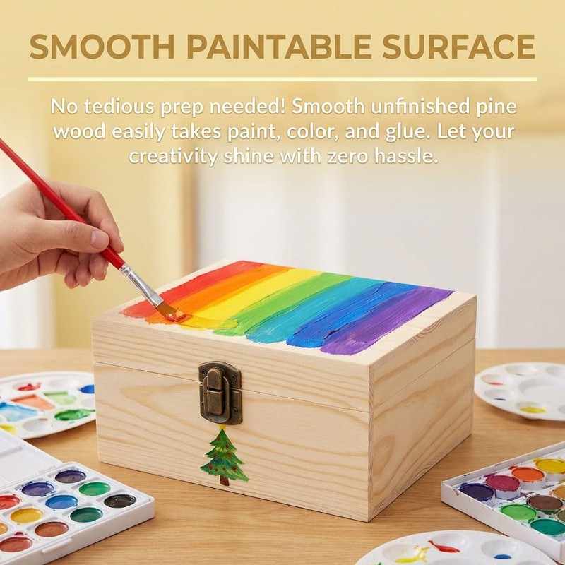 YXFZPAN Small Wooden Box with Hinged Lid - 6.88x4.52x2.36 Inch