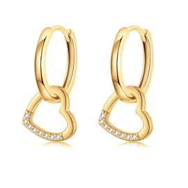 925 Silver Earrings for Women with Hearts, Cubic Zirconia Decorated. Hoop Earrings Made of 925 Silver for Women or 18 K Gold, Ideal as a Gift for Mother's Day... Earrings Girls Jewellery Women, Gold -