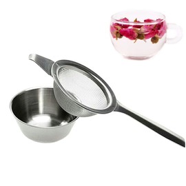 Fine Mesh Strainer with Long Handle, Stainless Steel Mini Tea Strainer with dripping bowl, for Straining Teas and Cocktails or Sifting Flour, Sugar, Spices, and Herbs(Silver)