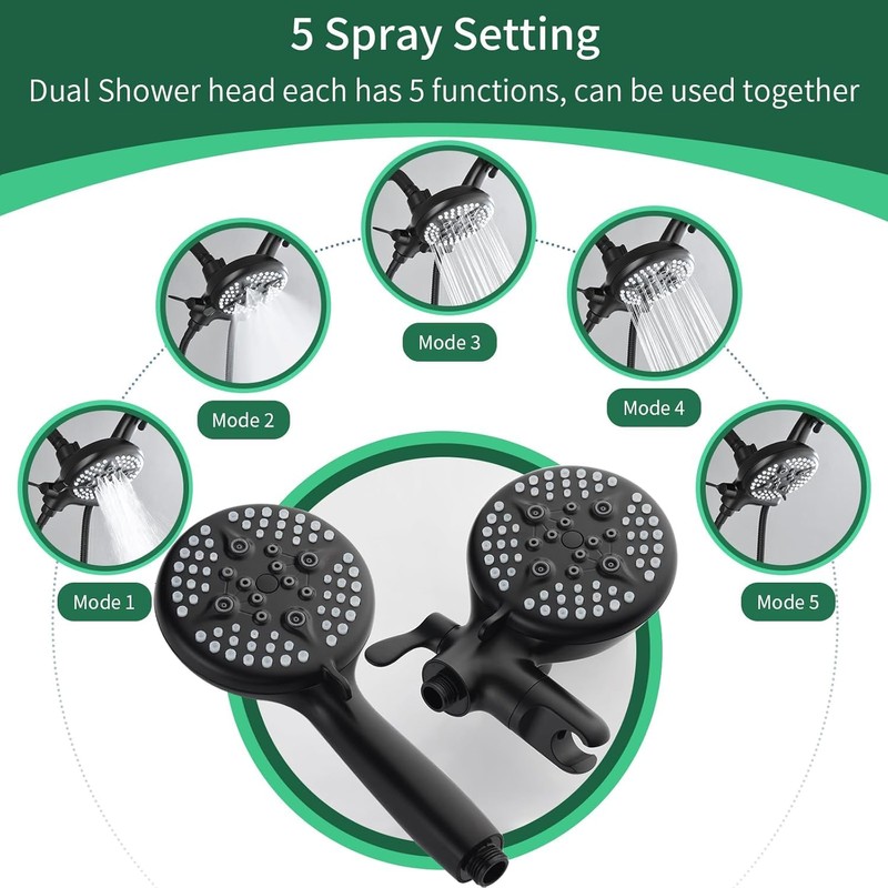 ELLO&ALLO Rain Shower Head with Handheld Spray, Rainfall Shower Head