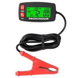 Runleader Digital Tachometer Operating Hour Counter with Alligator Clip Maintenance Reminder for Garden Tractor, Generator, Motorcycle, Outboard Motor, Chainsaw etc.