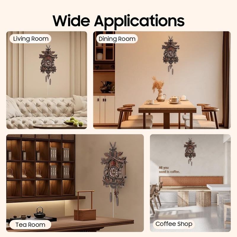 Kllkmmws Antique Cuckoo Clock, Traditional Handcrafted Black Forest Wooden Wall