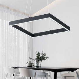 SUNMOO Modern Led Pendant Light Square Led Chandelier 1 Ring Acrylic Pendant Lighting Fixture for Bedroom Living Room Dining Room Kitchen Island 25W 6000K Not-dimmable 15.7L*15.7" W (Black)