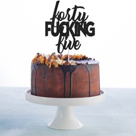 Cuarenta y cinco adornos negros con purpurina para tartas de feliz cumpleaños, 45 años, decoraciones para fiestas de cumpleaños de 45 años, suministros para fiestas de cumpleaños para adultos