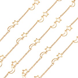 Pandahall - Cadenas de eslabones de estrella de luna dorada de 6.56 pies, cadenas de latón con placa de oro, cadenas de joyería para capas de cadena de joyería con papel de tarjeta