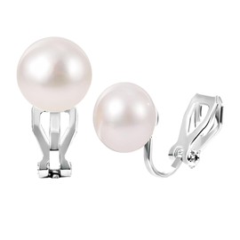 Freshwater Cultured Pearl Clip On Earrings - Platinum Plated Non Pierced Clip On Pearl Earrings for Women