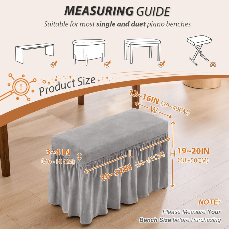 NICEEC Spandex Stretch Piano Bench Cover with Skirt Removable Ottoman