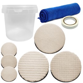 KōGU BASE Car Polishing Buffing Wool Polishing Polisher, 4.9 inches (125 mm), Rough, Medium, Fine, Set of 6, Hard Case, Towel, Masking Tape