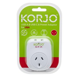 Korjo USB A+C - US Converter: AUS/NZ Power Socket Plus USB-C Port, White, One Size