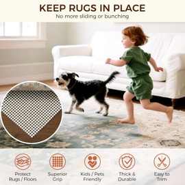 BAGAIL BASICS Round 8 FT Rug Pad Gripper for Hardwood Floors, Non Slip Rug Pads for Area Rugs, Extra Thick Under Rug Padding, Protect Your Rugs & Floors