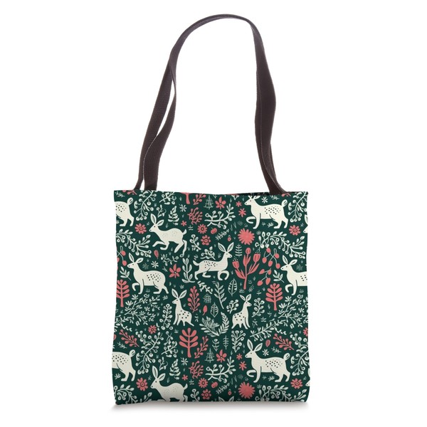 Minimalist Scandinavian Rabbit Winter Christmas Xmas Pattern Tote Bag
