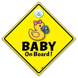 Duck Baby on Board Autoschild, 14 x 14 cm, gelber Diamant, Saugnapfhalterung