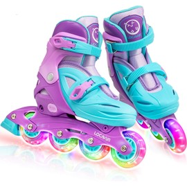 LOCAVUN Adjustable Light up Inline Skates for Kids, Better Protection Hard Shell Fitness Skates for Girls and Boys (Purple, Medium - (US 13C-3Y))