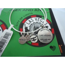 Alex and Ani LAS VEGAS II Russian Silver Charm Bangle New W/Tag Card & Box