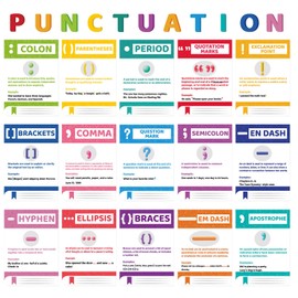 HIQINLUG 26 PCS Punctuation Marks Poster, Grammar Posters Educational English Grammar Chart Poster Wall Decoration Cutouts for Middle High Schools Teacher Classroom Decorations Supplies
