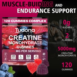 Creatine Monohydrate Gummies 5000mg for Men & Women-Sugar-Free & Vegan Pre-Workout Supplement for Enhanced Muscle Strength & Energy - 120 Count (Blueberry Flavor)