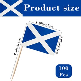 POPOYU Pack of 100 Scotland Toothpick Flags, Scotland Flag, Small Cocktail Table Decoration for Scotland Decoration, Euro 2024, Eurovision Contest, Olympic Cupcake Toppers, Toothpicks, Pub Decoration