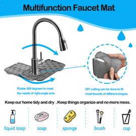 Mini Splash Guard 8.3" Dual-Sided Silicone Faucet Splash Guard Small Faucet Handle Drip Catcher Tray for Kitchen Sinks and Bathrooms, Durable Kitchen Countertop Drying Essential (Grey)