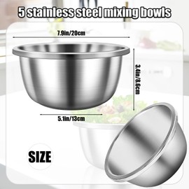 Wuqoioo Mixing Bowls, 5 Pack Stainless Steel Mixing Bowls Kitchen Mixing Bowl Stainless Steel Bowls For Meal Prep, Serving, Baking, 7.9 Inch