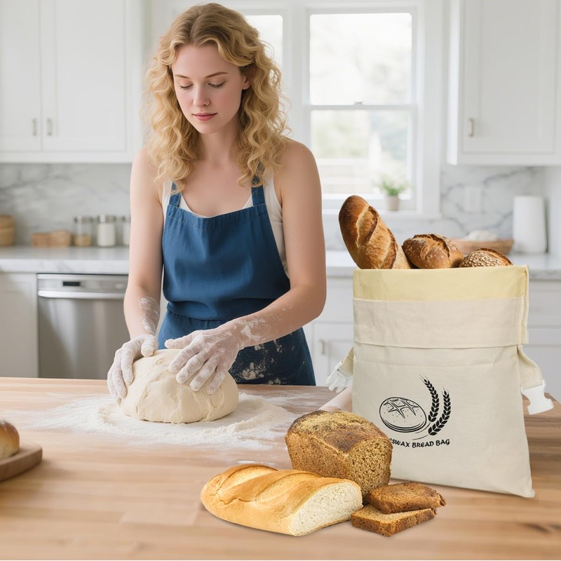 Beeswax Bread Bags for Sourdough Storage, 2 Packs Reusable Containers
