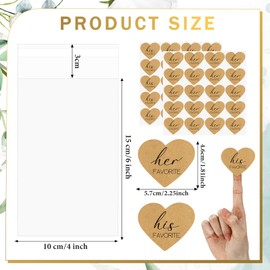 Yexiya 200 Set His Her Favorite Stickers Candy Bags Wedding Favor Stickers 4x6 Inches Cellophane Bags That Seal Themselves for Wedding Favor Labels Guest Welcome Bag Stuffers Bulk