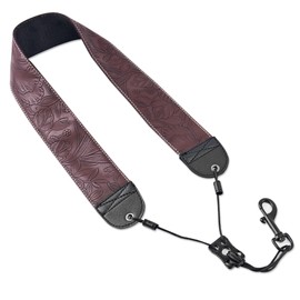 Hennaja Saxophone Neck Strap,Alto Tenor Bari Soprano Sax Neck Harness,Musical Instruments Accessories Parts, 1-carved Dark Brown, 1 Pack