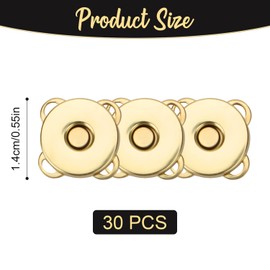 30 Sets Magnetic Snap Buttons, 14mm Plum Magnetic Snap Closures Fastener Sewing on Magnetic Clasps Button for Purses Bags Clothes Handbags Leather DIY Craft (Gold)