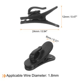 HARFINGTON 4pcs Headphone Wire Clips 0.94" Length Small Headset Cable Clamp Earphone Earplugs Cable Clothing Clip Earpiece Clamp Microphone Cord Hooks for 1.8mm Dia Round Wire, Black