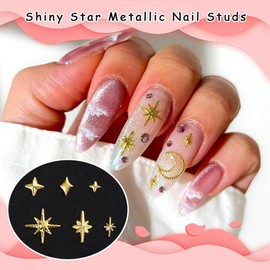 3D Star Metal Nail Art Charms, Mixed Styles Gold Metallic Star Studs Rhinestones Star Nail Rivets Jewelry for Women Girls Manicure Nails Supplies DIY Crafts Decorations