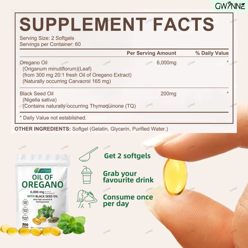 Oil Of Oregano Blandas 6000mg Por Dosis 300 Cpsulas Sin