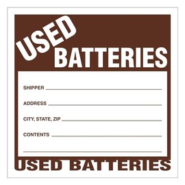 Used Batteries Industrial Labels, 6 x 6 inches, Vinyl, Pack of 100