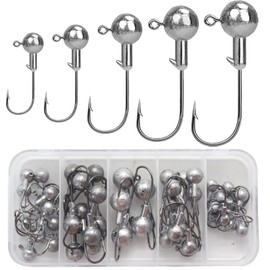 Small Jig Heads Set, 25 Pieces/5 Sizes, Sharp Jig Heads, Fishing Hooks with Round Lead Balls, Jig Heads for Rubber Fish, Soft Bait, Red Worms for Fishing Accessories, Predatory Fish 2 g, 3.5 g, 5 g, 7