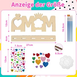 Mother's Day Gift, Mother's Day Gift Crafts, Mother's Day Gift Crafts Children, Mum Gift, DIY Wooden Craft Set with Accessories, 8-Piece Set with Wooden Figure, Diamond Stickers and Brushes, Wooden