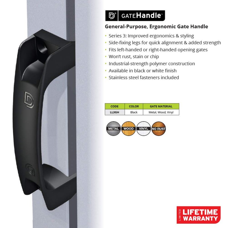 D&D TECHNOLOGIES LL3GH Gate Handle, Reversible for Right or Left