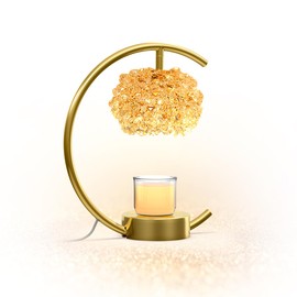 Yeuslor Bronze Candle Warmer Lamp for Jar Candles with Adjustable Brightness＆Timer，Handcrafted Crystal＆Wooden Base,Candle Lamp Luxurious Design+2Bulbs,Home Decoration Electric Candle lamp(C-Shaped)