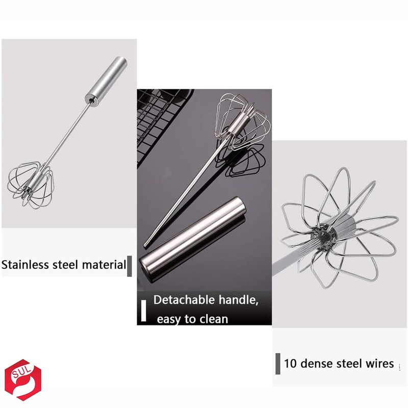 SUL Stainless Steel Spring Action Egg Whisk, Rotatory Whisk Blender,