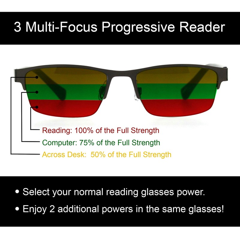 Multi-Focus Progressive Glasses Glasses 3 in 1 Reader Spring Hinge