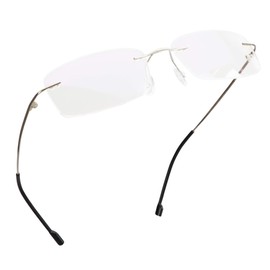 LifeArt Blue Light Blocking Computer Reading Glasses,Men's and Women's Rimless Frame (Silver, +2.00 Magnification)
