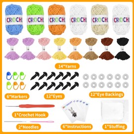 Xlapo 6pcs Crochet Kit for Beginners, Crochet Animal Kit, Crochet Kit for Beginners Kids, Crochet DIY Knitting Supplies for Adults, Learn to Crochet with Step-by-Step Video Tutorials