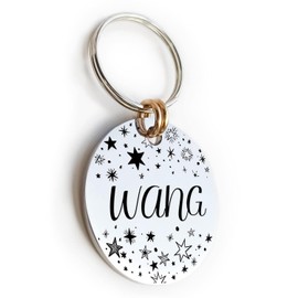 Placas de Identificación para Perros Gatos Personalizadas Personalizado para Collar de Mascota Nombre Un Cielo Lleno de Estrellas Corazones Relámpago Grande Doggie con Grabado Frontal y Posterior Placa de Cobre Latón Brillante