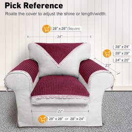 Burgundy Velvet Couch Arm Covers - 2pcs Non-Slip Lace Armrest & Headrest/Backrest Covers for Pet Armchair Loveseat Recliner Furniture (28"24")